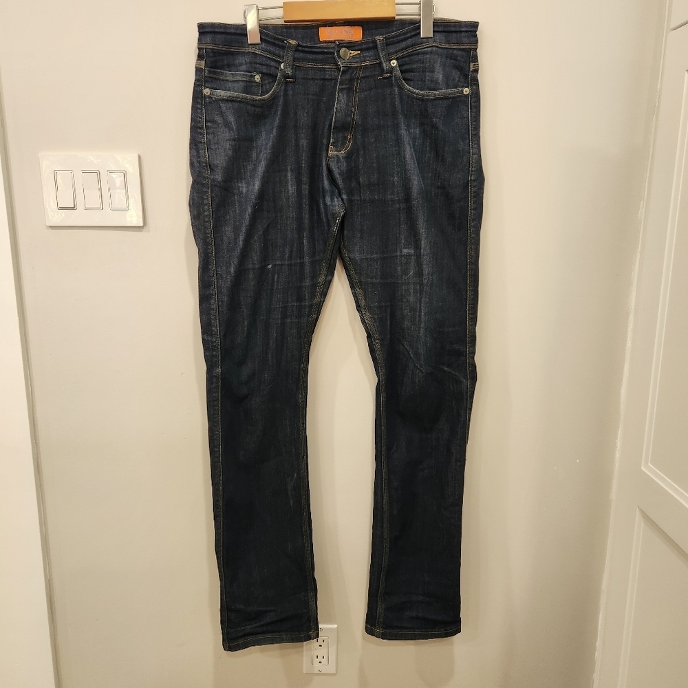 DU/ER Pants Mens 34x34 Blue Denim L2X Relaxed Taper Stretch Performance Cooling